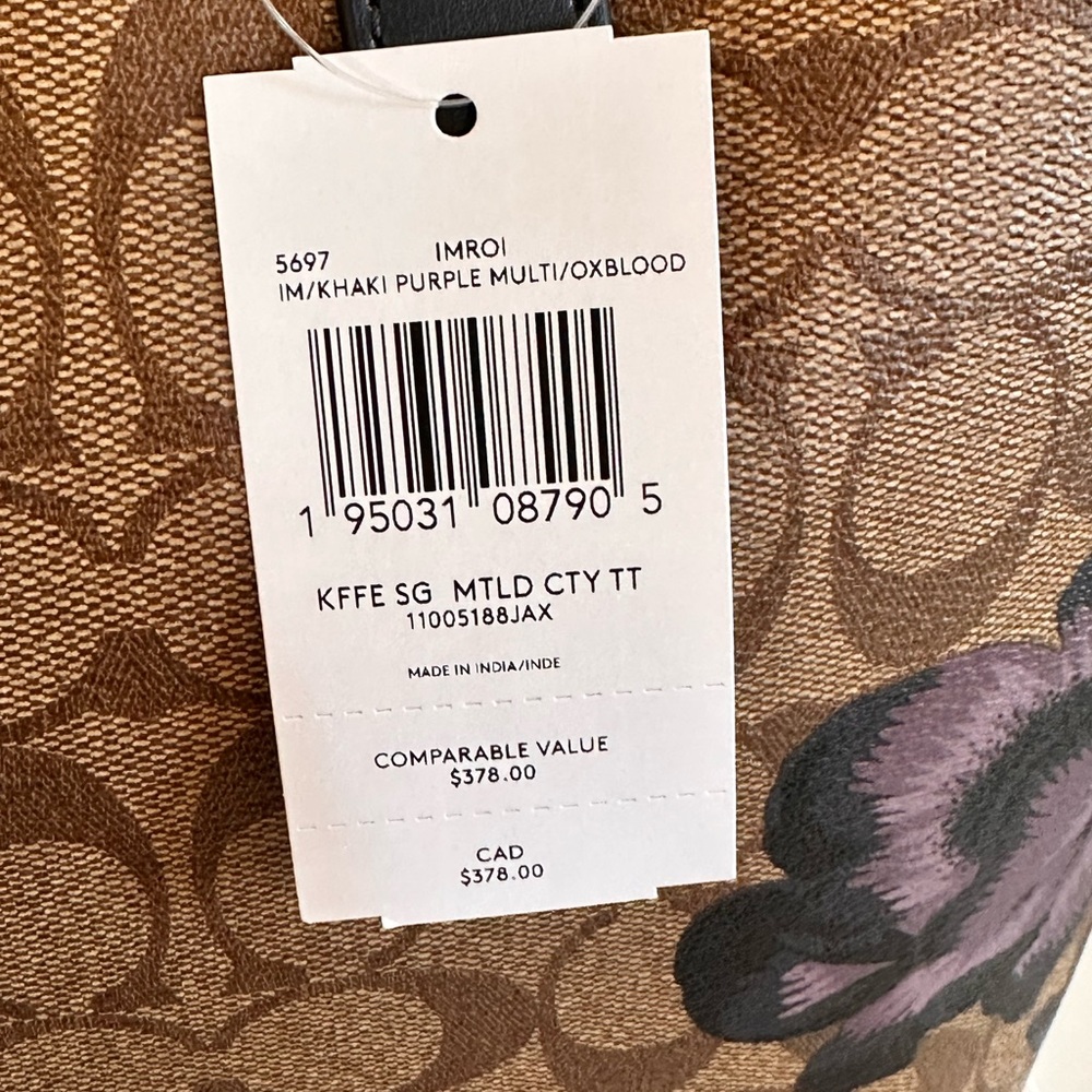 Coach City Tote Kaffe Fassett Floral Signature handbag+wallet brown Purple NWT - Picture 7 of 15
